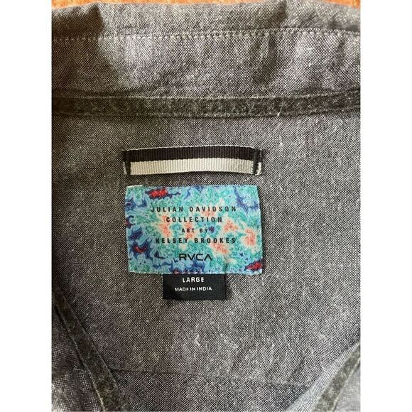 Julian Davidson Shirt Men’s L Gray Cotton Linen Blend Button Up - Picture 2 of 8